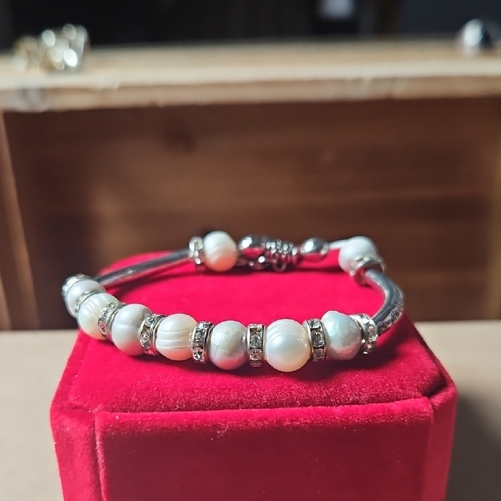 Estate Silver and White Pearl Bracelet